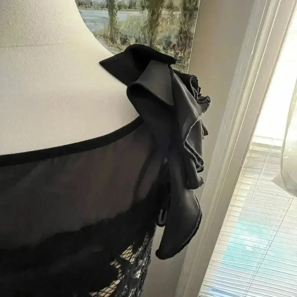 Whimsigoth Black Lace Cocktail Dress‎ One Shoulder Rosette The Limited L - Picture 2 of 16